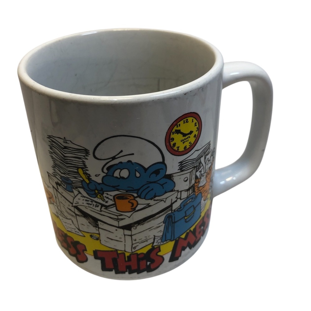 Vintage Smurf Bless This Mess Mug 1980s